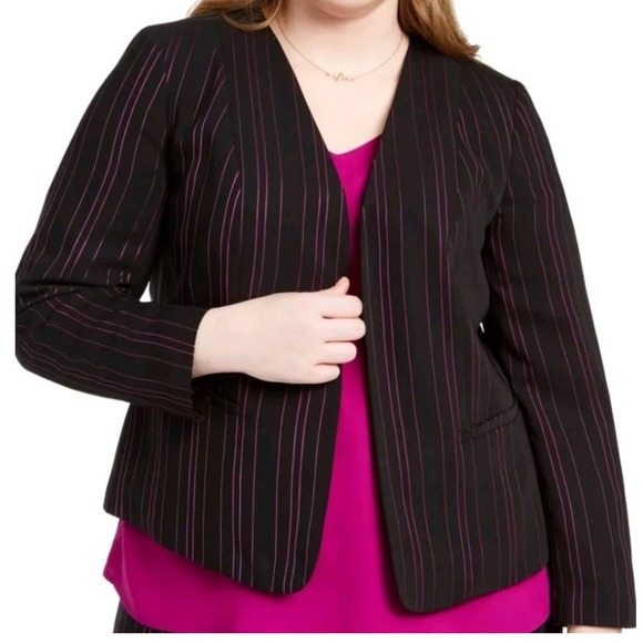 bar III Women's 2X Black Purple Pinstripe Blazer Business Career Jacket - Picture 1 of 9